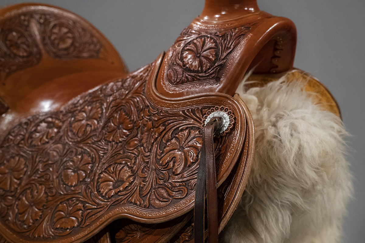 Western Natural Leather Hand Carved Saddle Bag with Silver Engraved conchos 