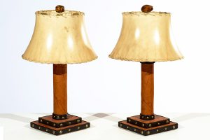 Pair of Leather Table Lamps with Rawhide Shades