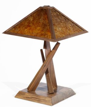 Walnut Table Lamp Wood Framed Mica Shade