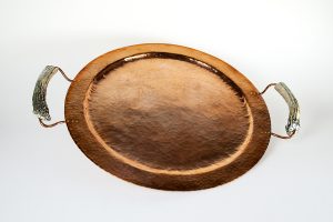 Copper Round Serving Tray with Burr Handles
