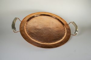 Copper Round Serving Tray with Burr Handles