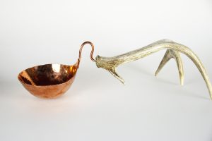 6" Copper Nut Bowl with antler handle