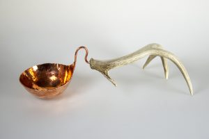 6" Copper Nut Bowl with antler handle