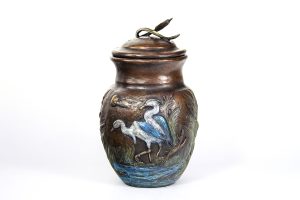 Bronze Heron Vase Sculpture