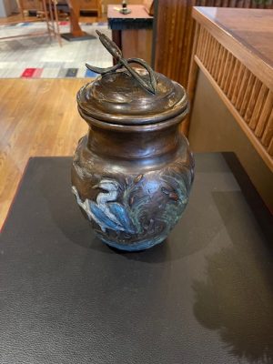 Bronze Heron Vase Sculpture