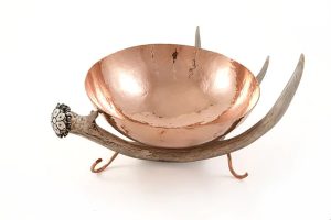 12 inch Copper Bowl with Antler Stand