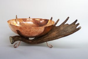 18" Copper Bowl w/ Antler Stand